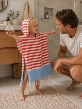 Kids Organic Turkish Cotton Hooded Towel Poncho 1Y-2Y Beach Pool Bath Unisex